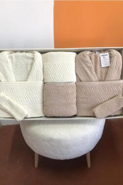 Zebra 8 Parça Aile Bornoz Takımı Krem - Bej - Çeyiz Diyarı