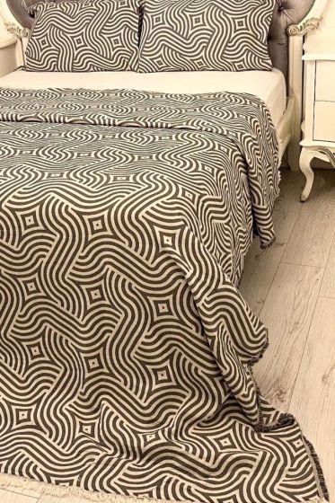Zebra Müslin Çift Kişilik Saçaklı Pike Takımı 230x250 Antrasit - Çeyiz Diyarı